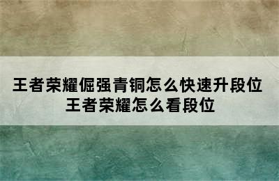 王者荣耀倔强青铜怎么快速升段位 王者荣耀怎么看段位